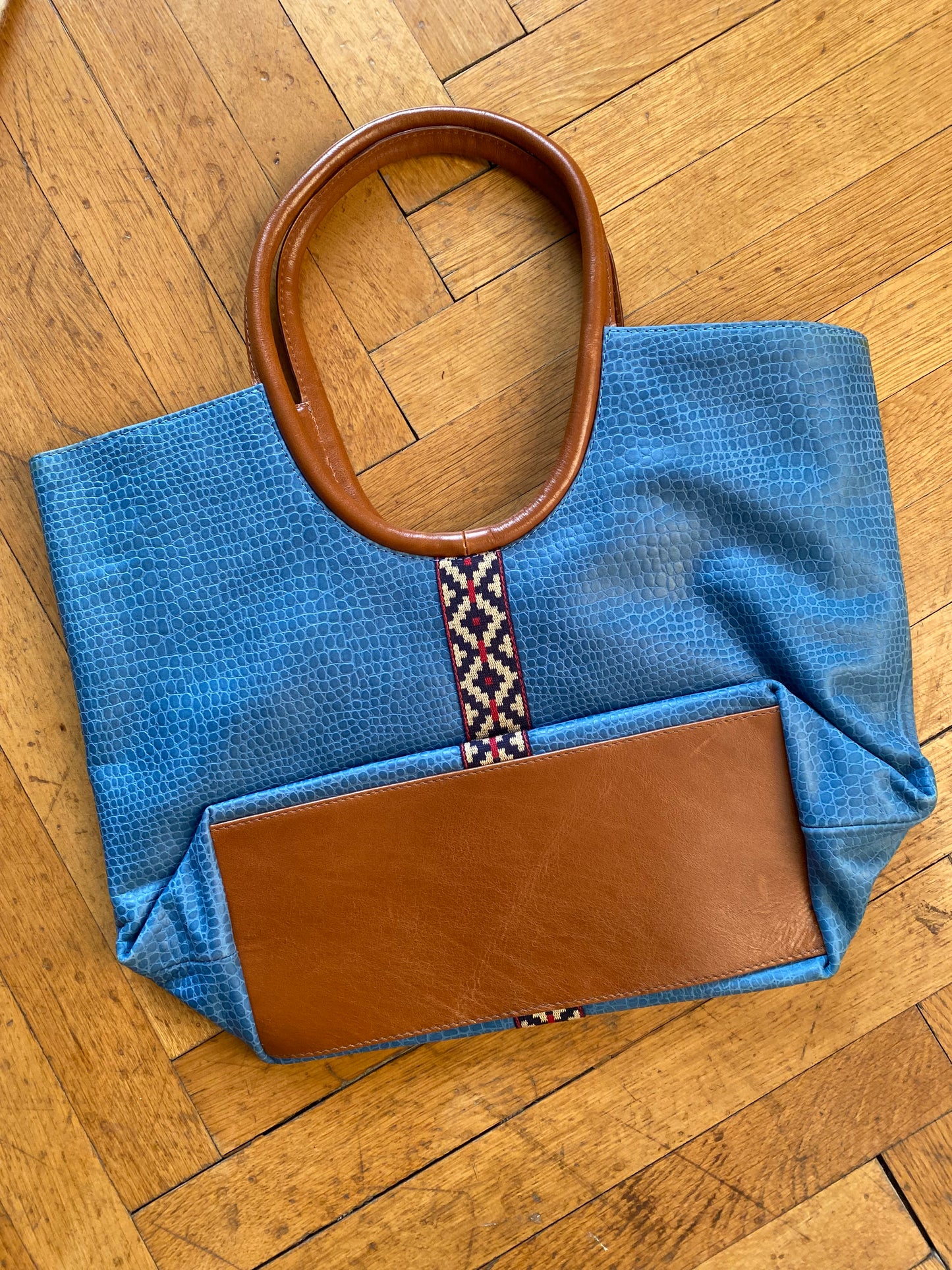 Blue Printed Leather Bag